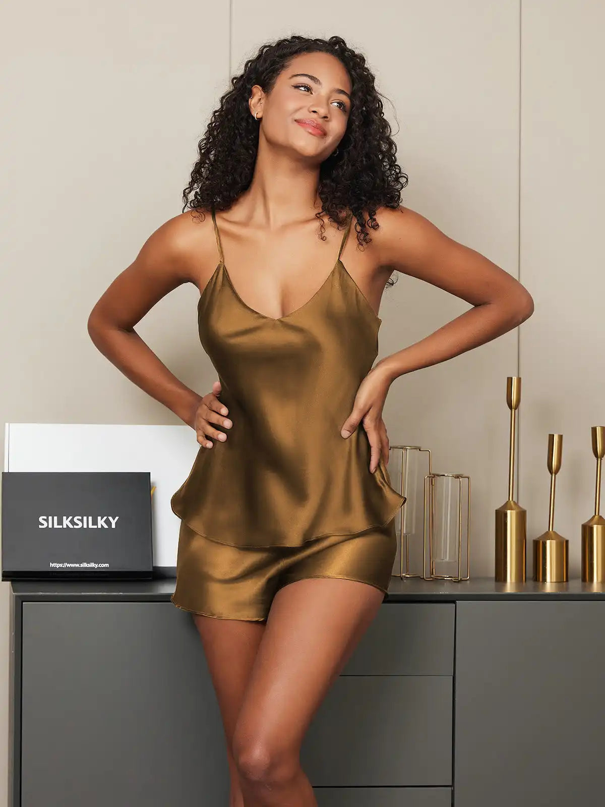 100% Mulberry Silk V-Neck Cami Pajama Set