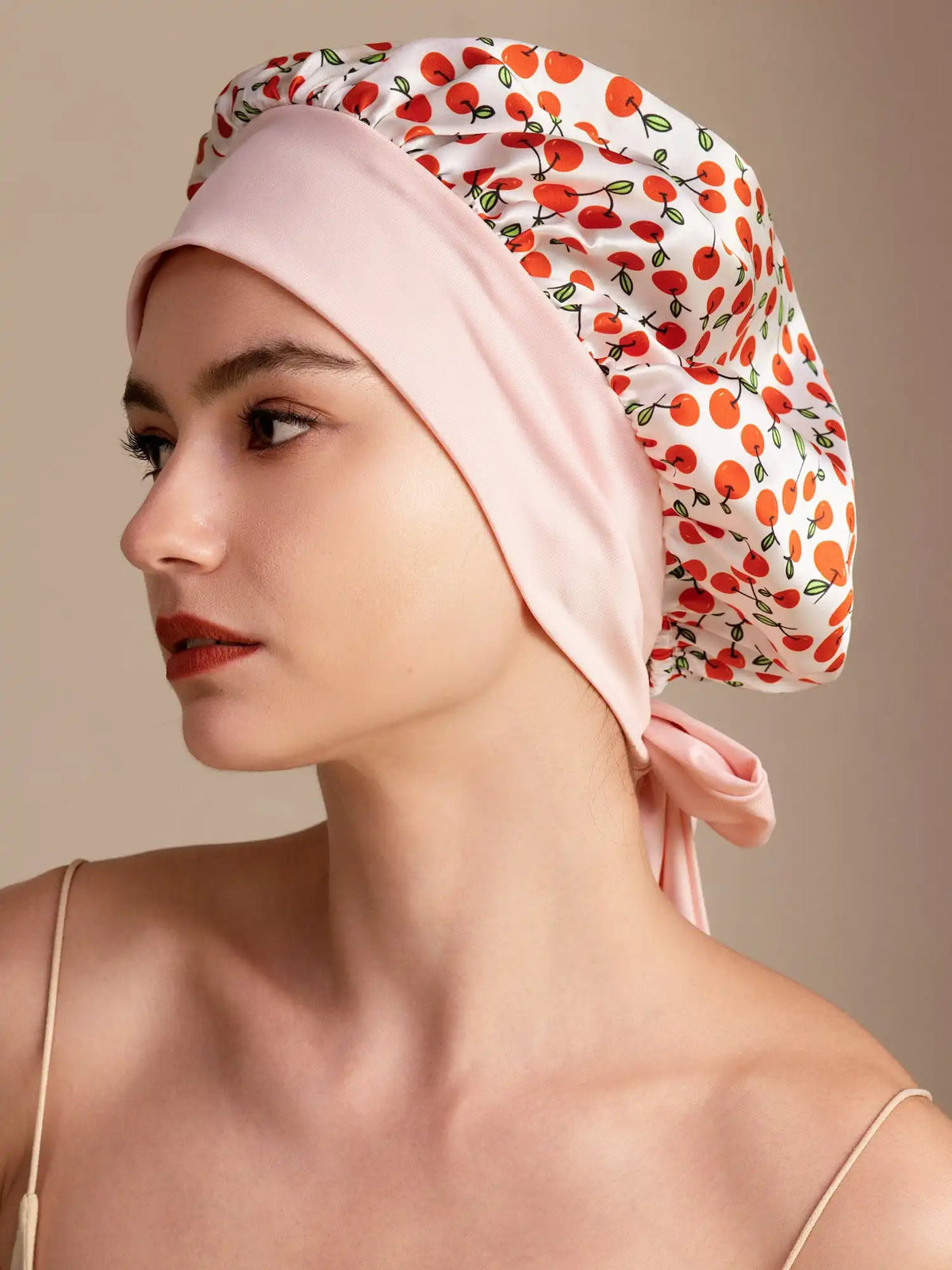 100% Mulberry Silk Bonnet Bowknot Tie Sleep Cap for Hair Protection