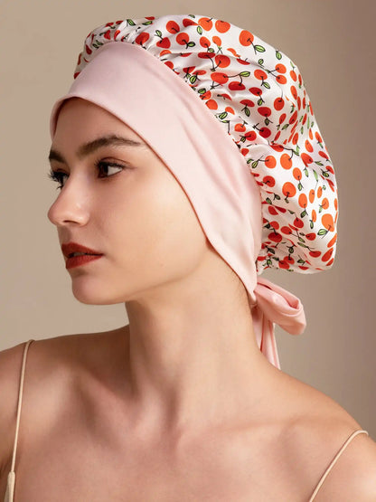 100% Mulberry Silk Bonnet Bowknot Tie Sleep Cap for Hair Protection