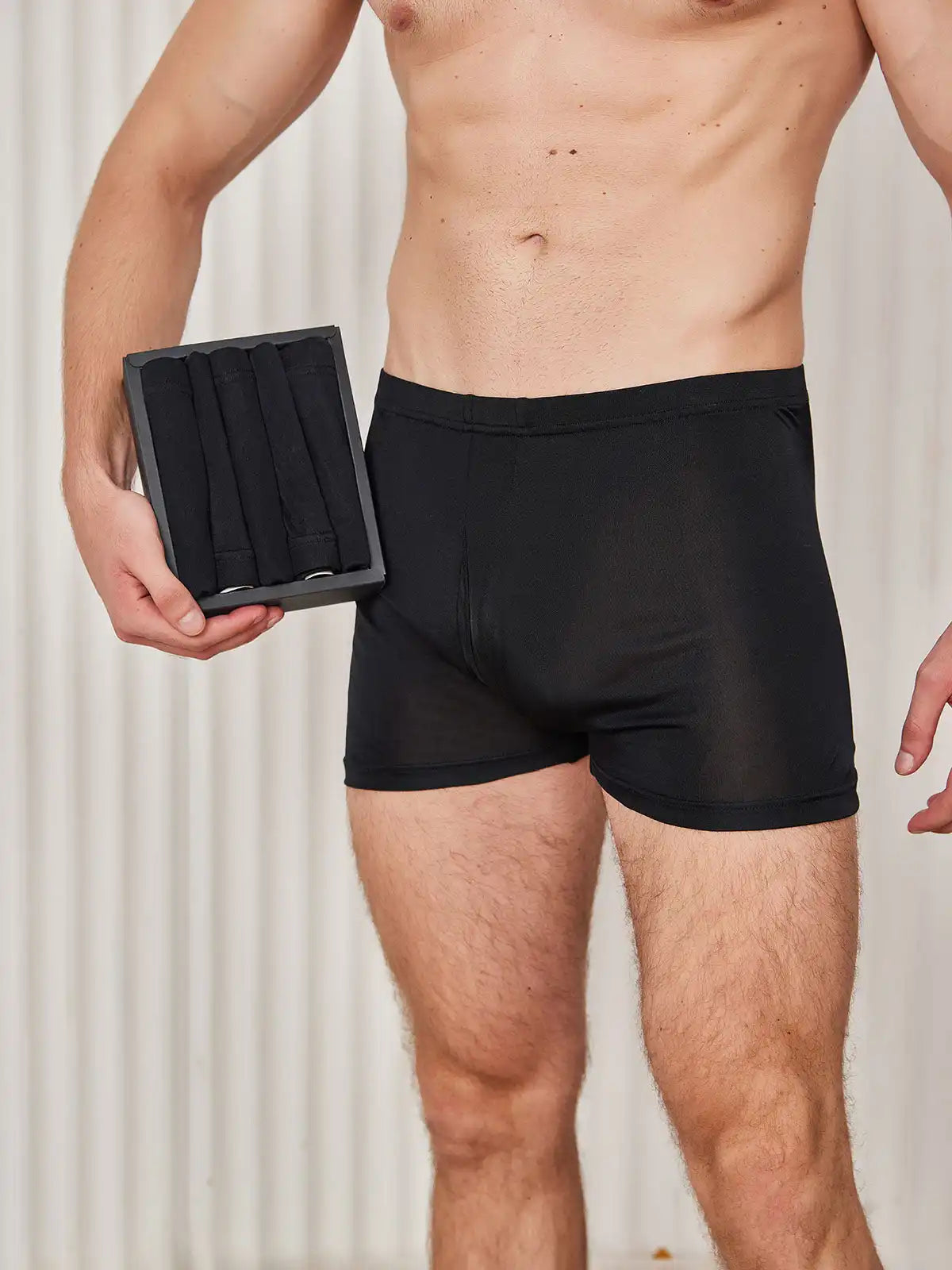 5Pcs 100% Mulberry Silk Men‘s Boxer Briefs with Fly Opening