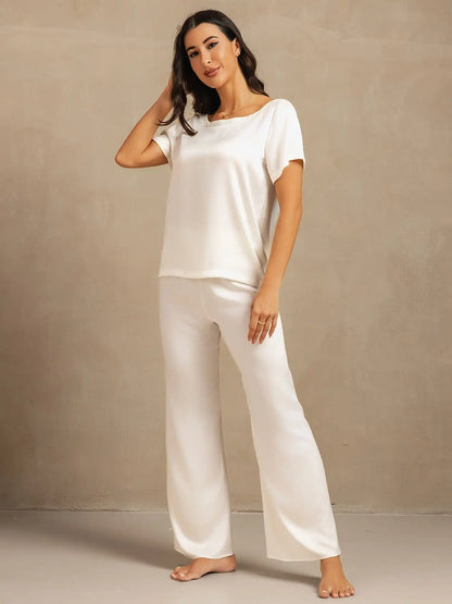 Clearance - 19Momme Women's Washable Silk Short Sleeve Scoop Neck Pajamas Set