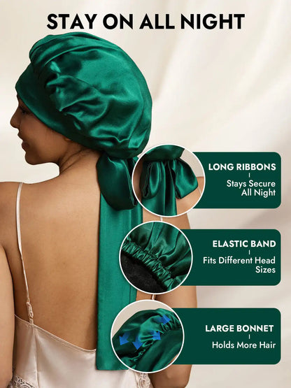 Women's 100% Mulberry Silk Casual Bonnet with Long Ribbons (Two-tone and Double-sided)