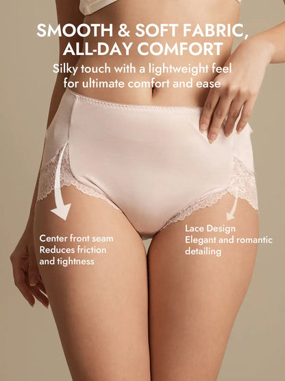 100% Mulberry Silk High Rise Knickers Lace Trim Panty