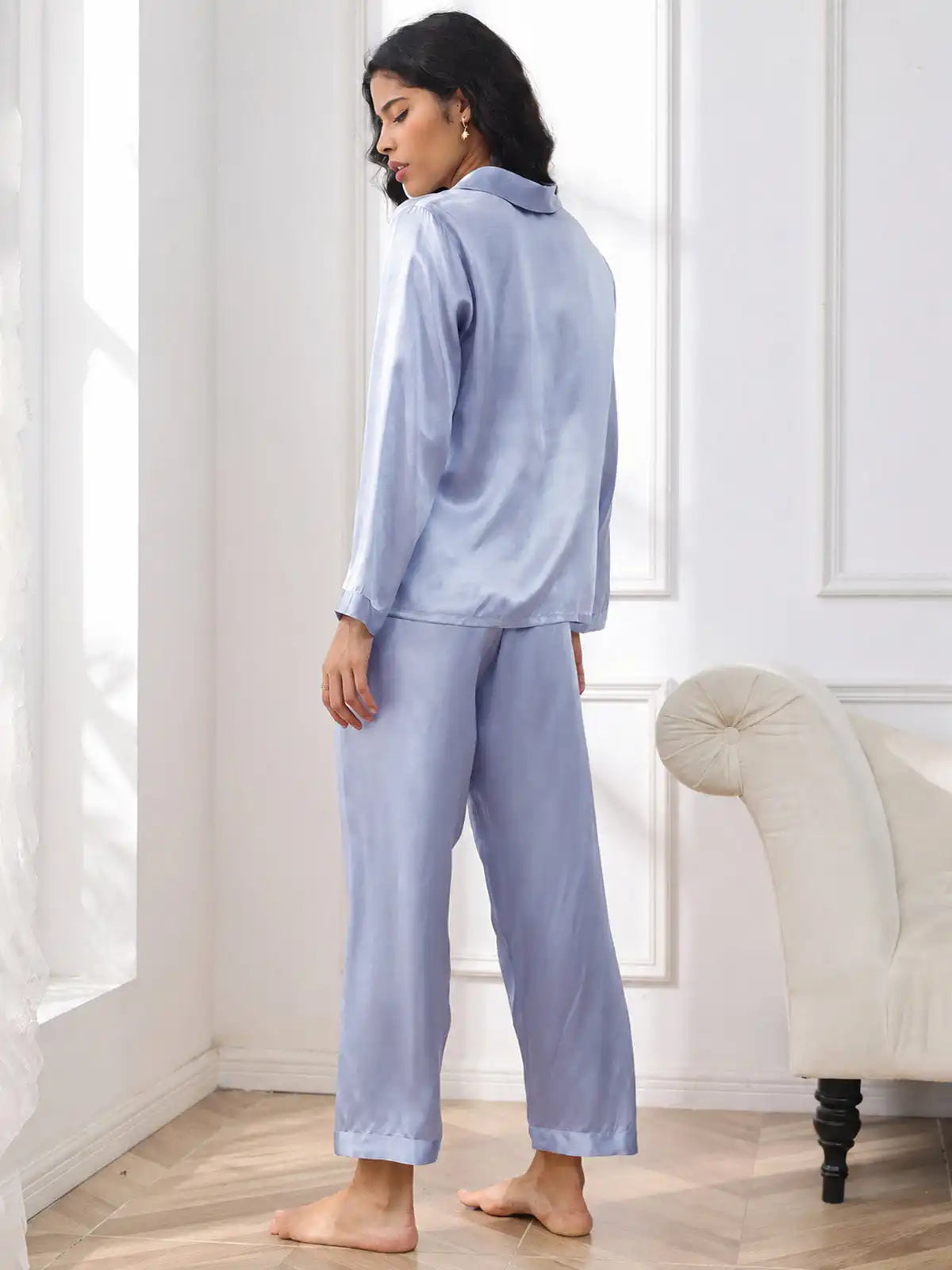 100% Mulberry Silk Women's Long Sleeve Pajamas Set
