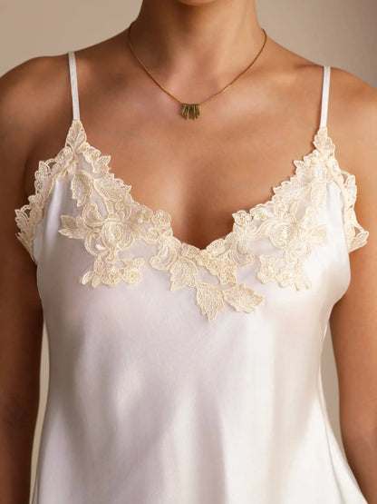 100% Mulberry Silk Spaghetti Strap  V-neck Lace Camisole Top