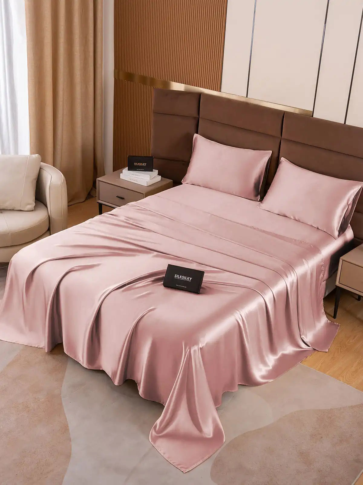19Momme 4Pcs 100% Mulberry Silk Bedding Set Fitted&Flat Sheets+2x Pillowcases