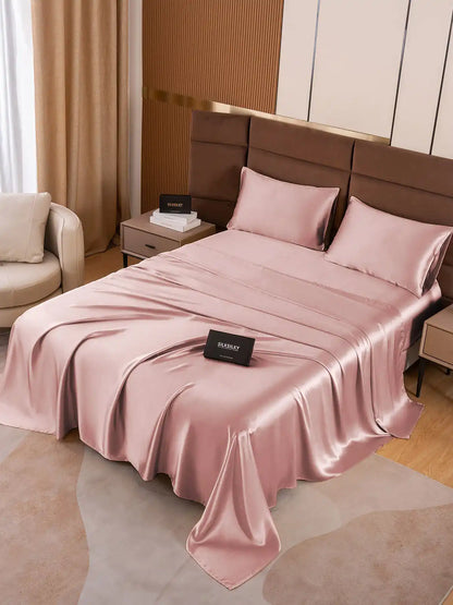 19Momme 4Pcs 100% Mulberry Silk Bedding Set Fitted&Flat Sheets+2x Pillowcases