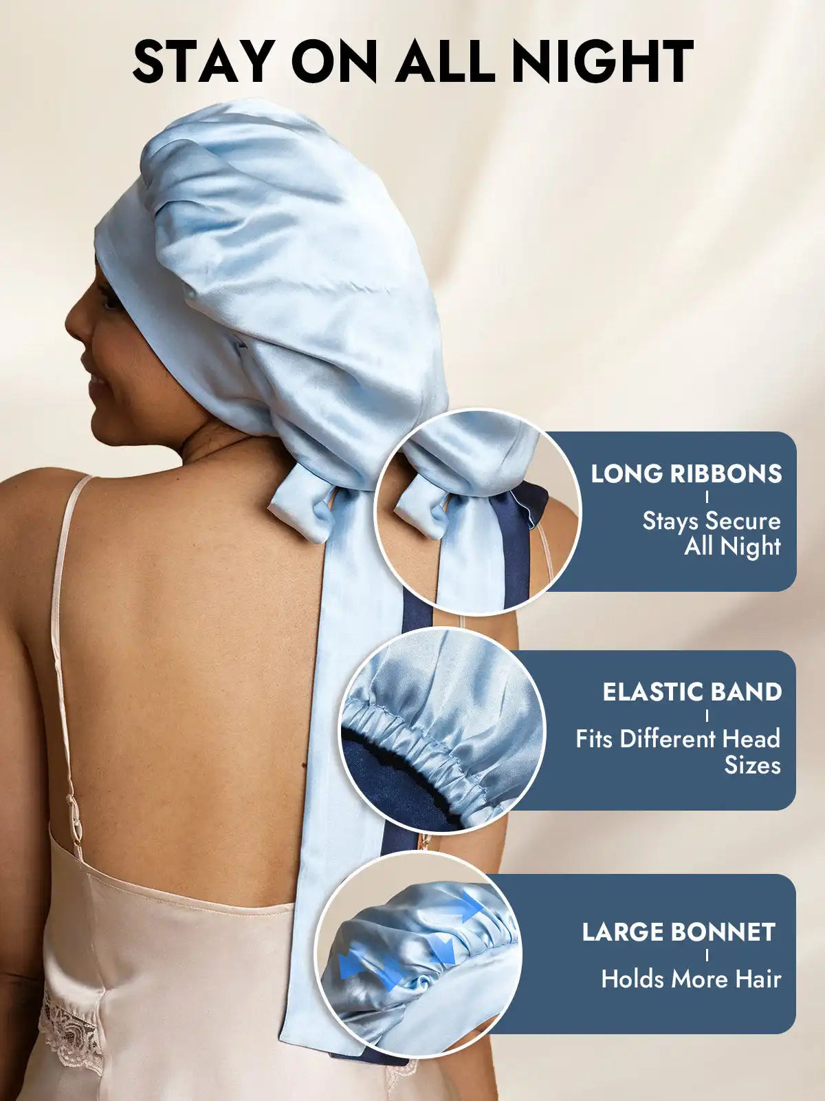 100% Mulberry Silk  Casual Bonnet with Long Ribbons (Two-tone and Double-sided)