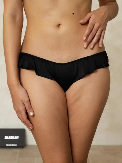 100% Mulberry Silk Low-Rise Ruffle Trim Panty