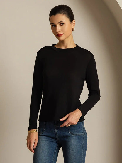 Women's 100% Mulberry Silk Long Sleeve Crew Neck Top