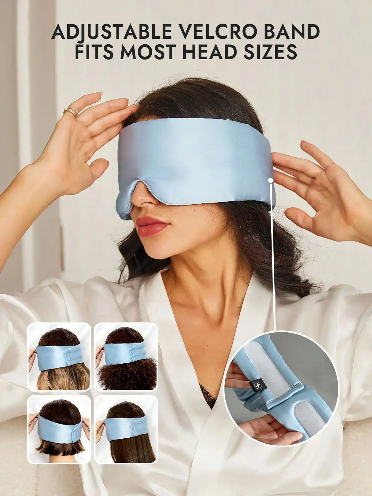 100% Mulberry Silk Adjustable Velcro Wrap-Around Silk Sleep Eye Mask