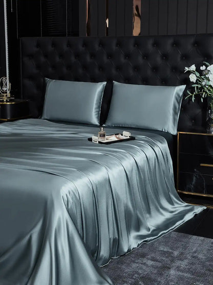 19Momme 4Pcs Silk Set Duvet Cover+Flat Sheet+2x Pillowcases