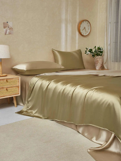 19Momme 4Pcs Silk Set Duvet Cover+Flat Sheet+2x Pillowcases