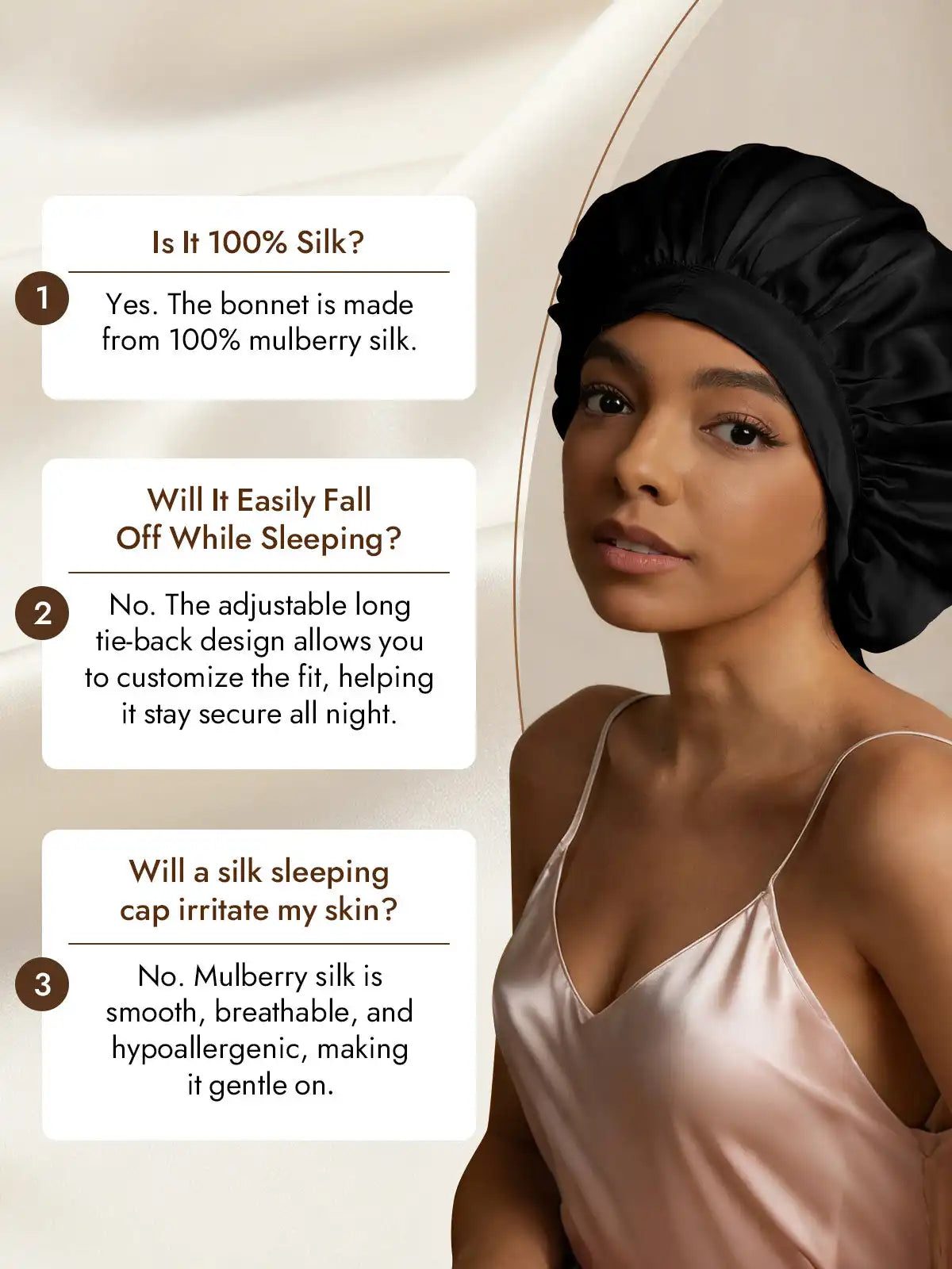 100% Mulberry Silk Elegant Bonnet with Long Ribbons