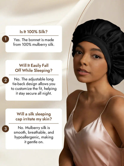 100% Mulberry Silk Elegant Bonnet with Long Ribbons
