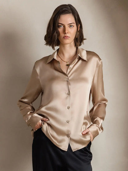 Women’s 19 Momme Silk Long Sleeves Button-Up Shirt