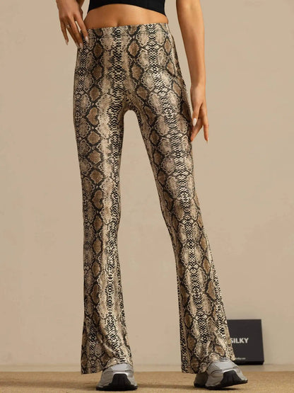 Clearance - Pure Silk Wild Animal Print Women's Flare Pants High Waisted Bell Bottom