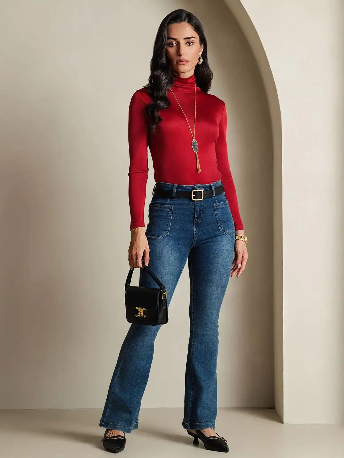 Silk Long Sleeve High Neck Women's Top