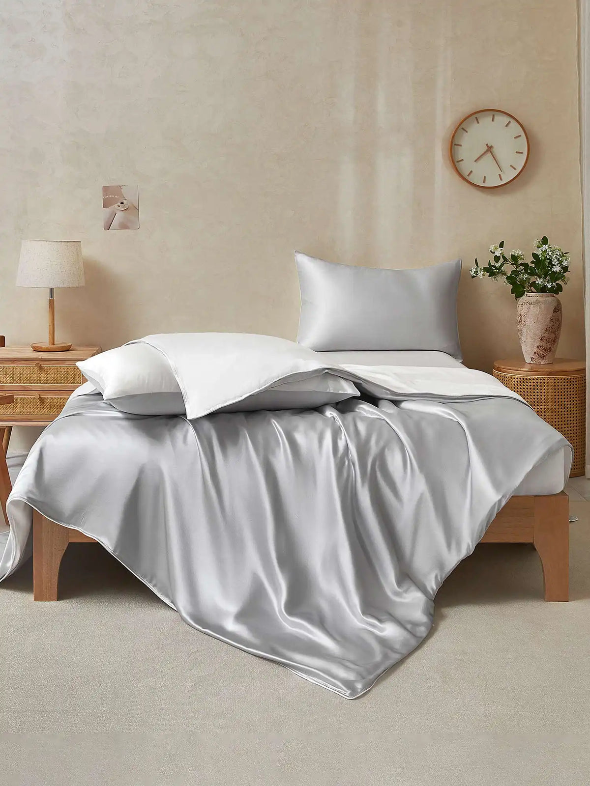 22Momme 4Pcs Silk Set Duvet Cover+Fitted Sheet+2x Pillowcases