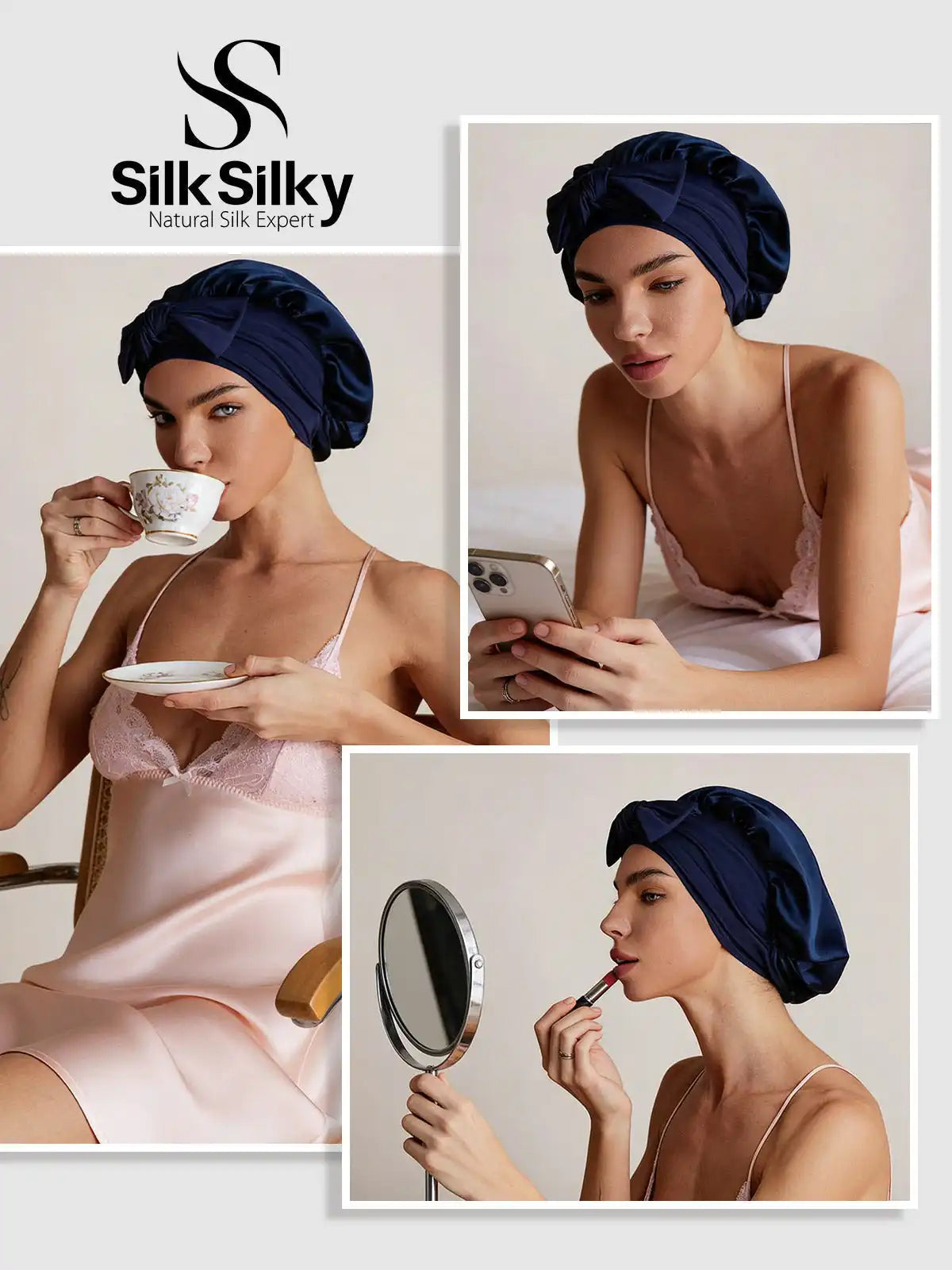 100% Mulberry Silk Double-Layer Bonnet with Adjustable Long Tie