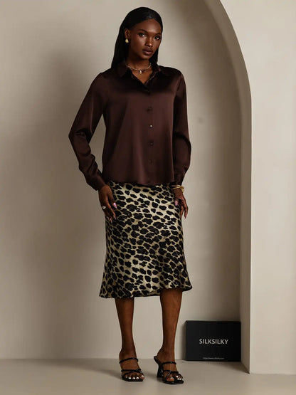 19Momme Silk Long Sleeve Lapel Collar Women's Shirt with Button Up Design