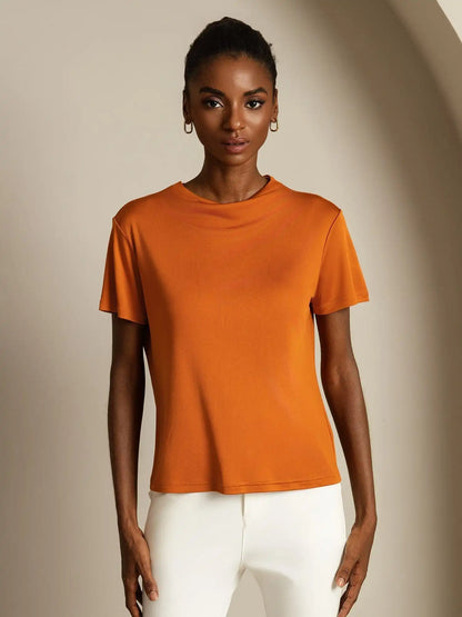Clearance - Pure Silk Short Sleeve Mock Women's T-Shirt