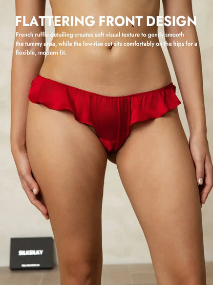 100% Mulberry Silk Low-Rise Ruffle Trim Panty