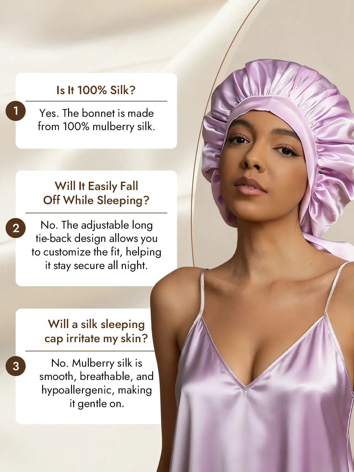 100% Mulberry Silk Elegant Bonnet with Long Ribbons
