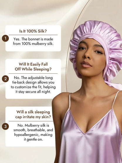 100% Mulberry Silk Elegant Bonnet with Long Ribbons