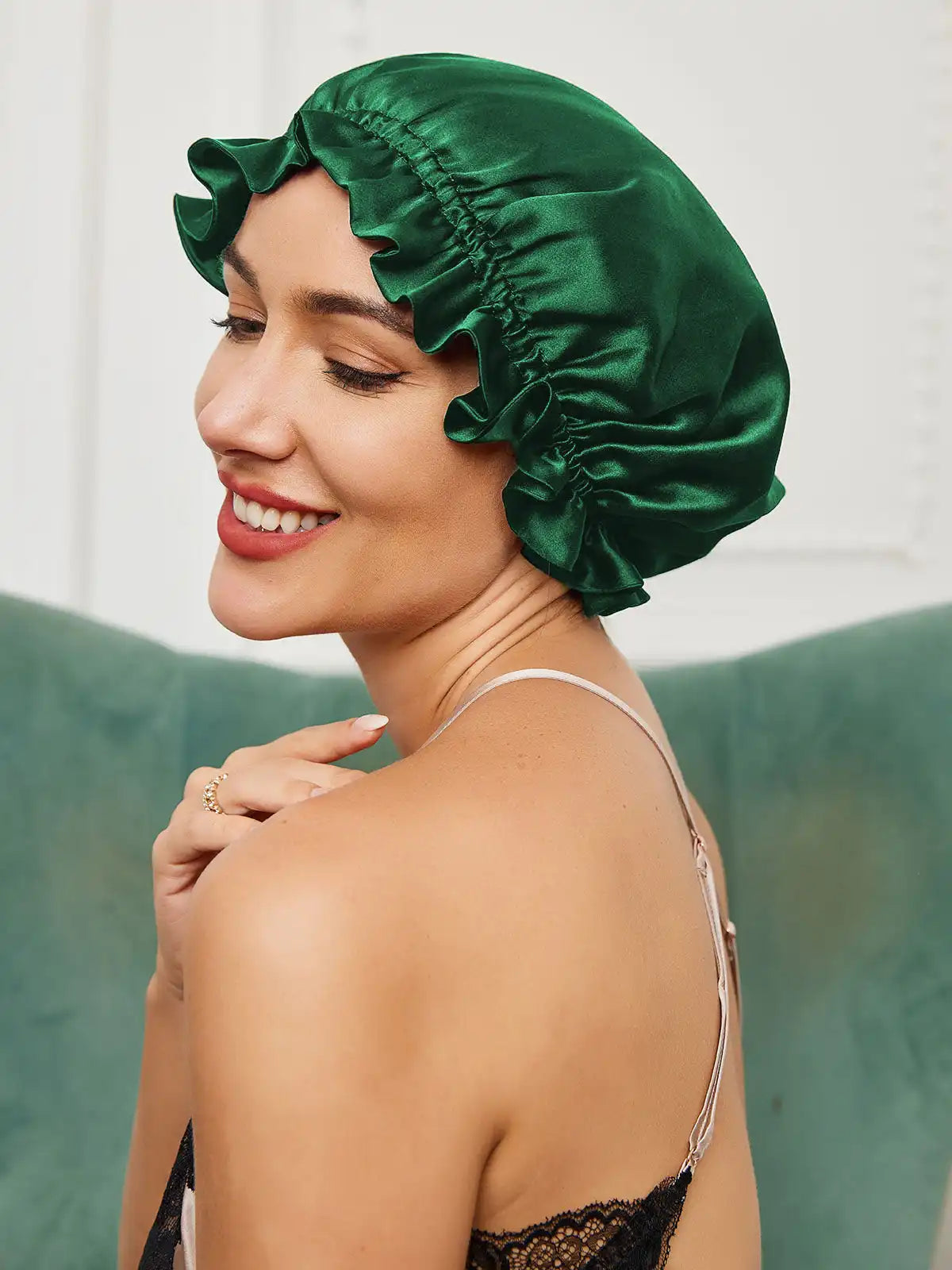 100% Mulberry Silk Sleep Cap Double Layer Bonnet with Ribbon