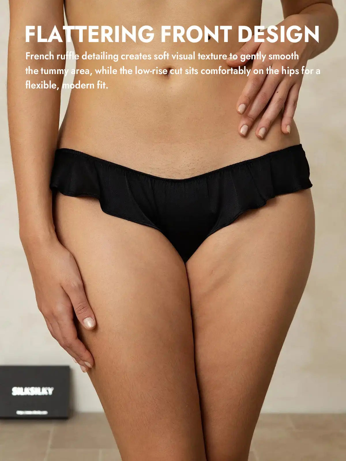 100% Mulberry Silk Low-Rise Ruffle Trim Panty