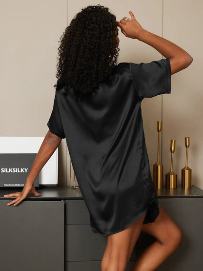 100% Mulberry Silk Short Sleeve Round Neck Women's Pajamas Set