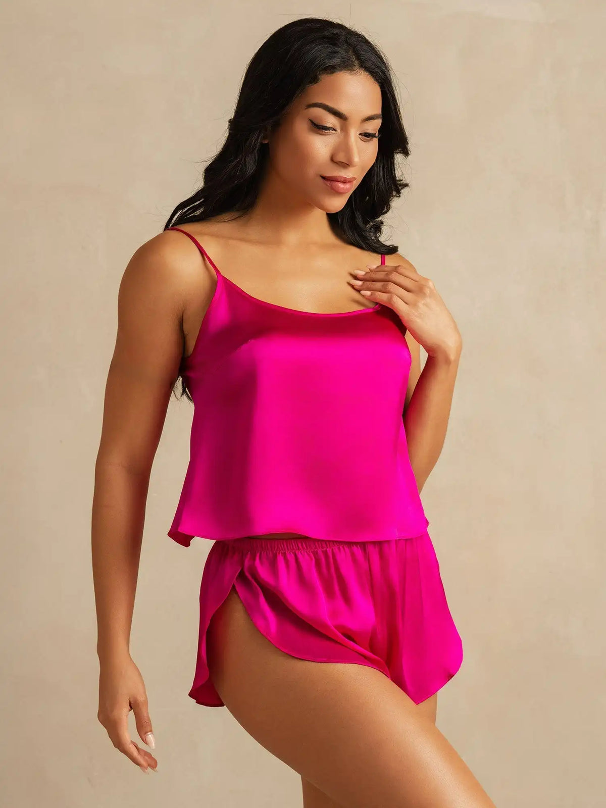 100% Mulberry Silk Side Slit Flowy Cami Set
