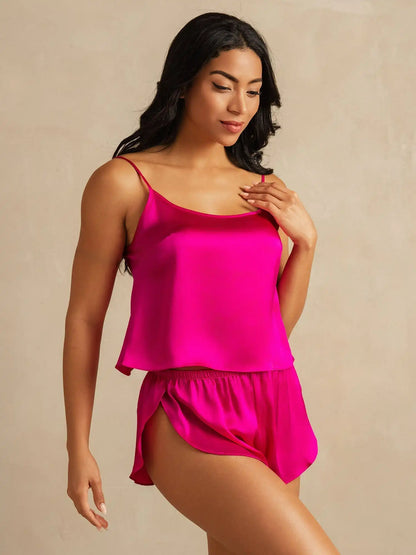100% Mulberry Silk Side Slit Flowy Cami Set