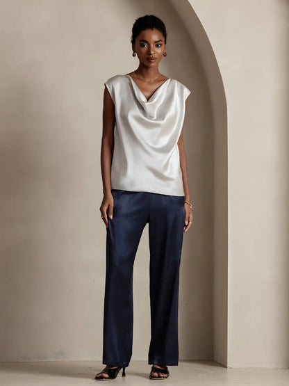 19Momme Silk Cap Sleeve Cowl Neck Women's Top