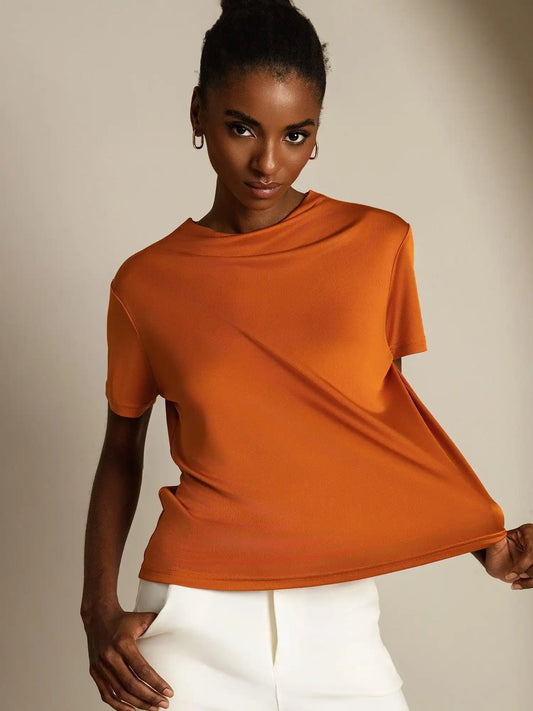 Clearance - Pure Silk Short Sleeve Mock Women's T-Shirt