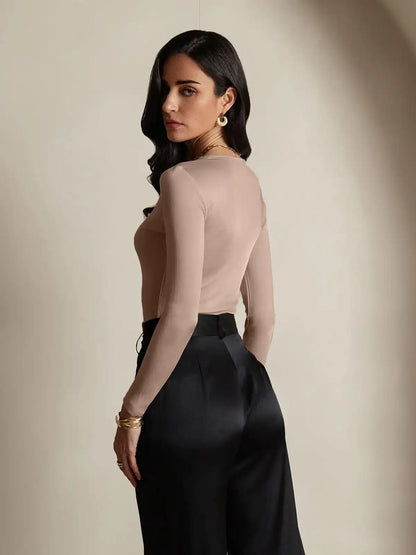 Women's Silk Long Sleeve Round Neck Top