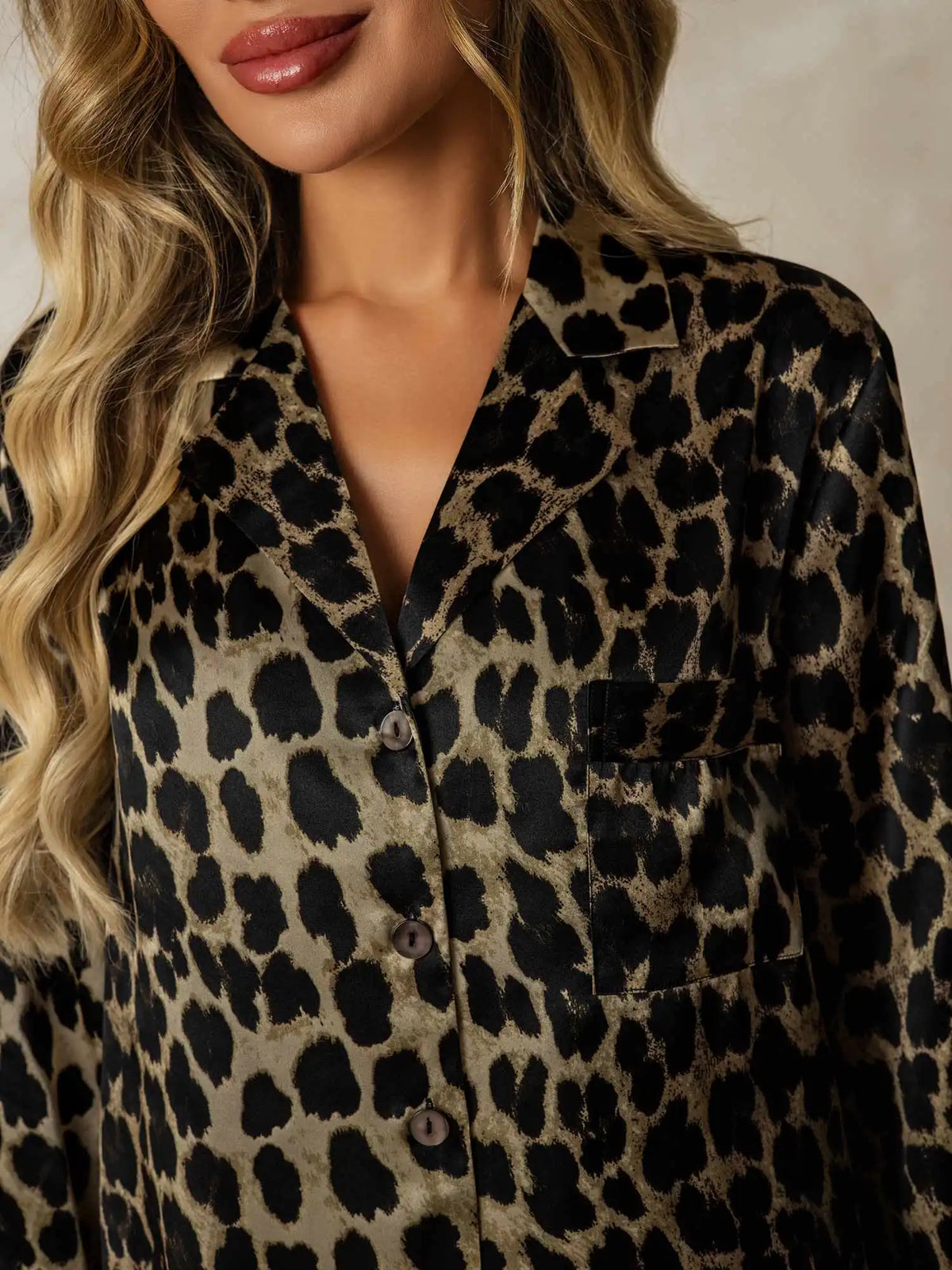 100% Mulberry Silk Leopard Print Nightshirt with High-Low Hem