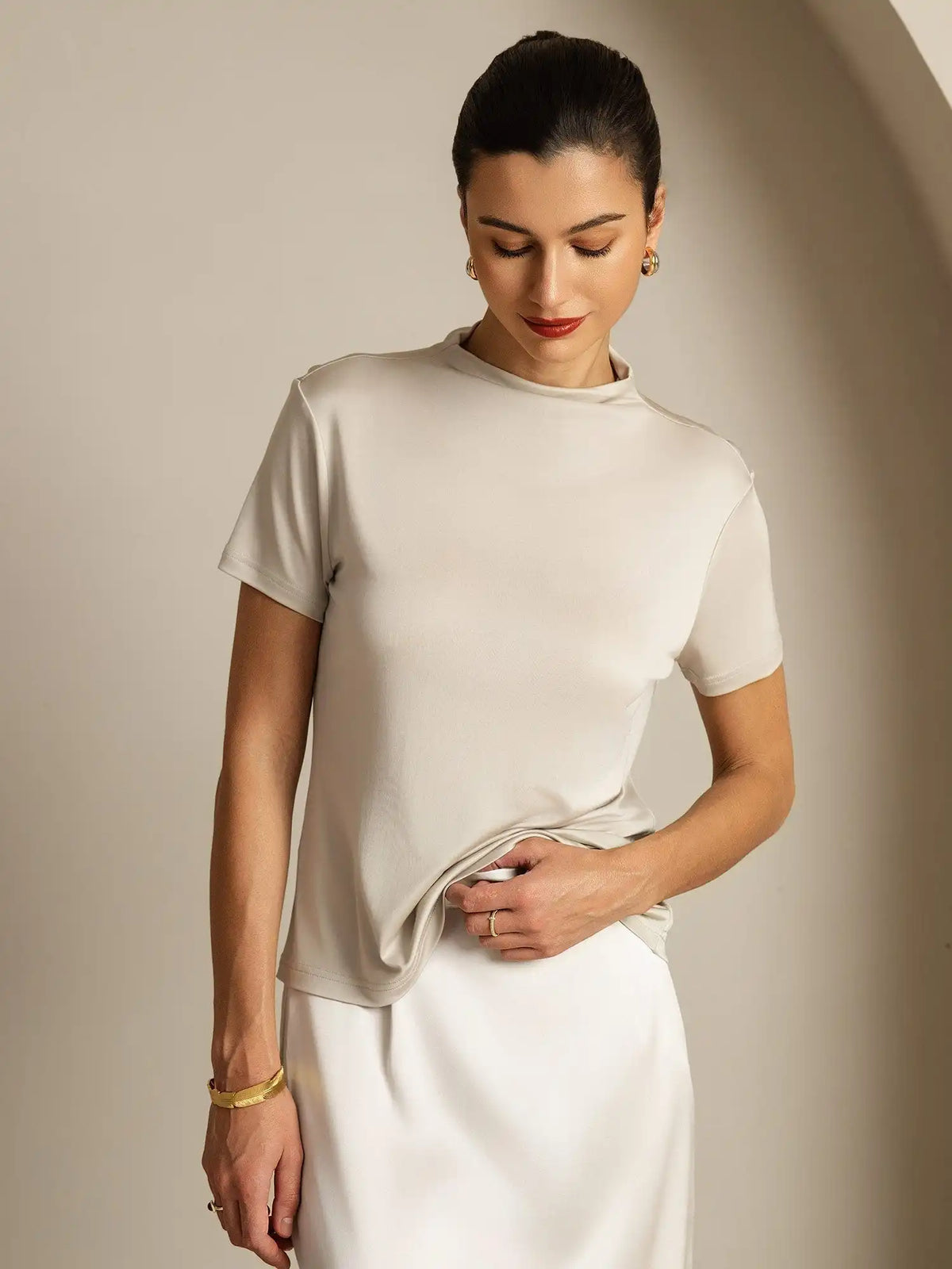 Clearance - Pure Silk Short Sleeve Mock Women's T-Shirt
