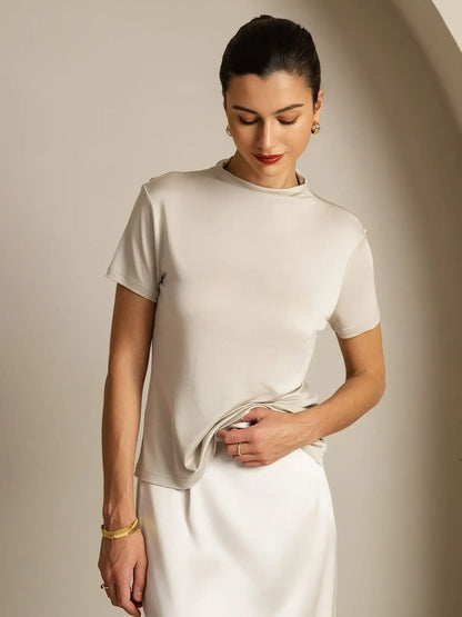 Clearance - Pure Silk Short Sleeve Mock Women's T-Shirt