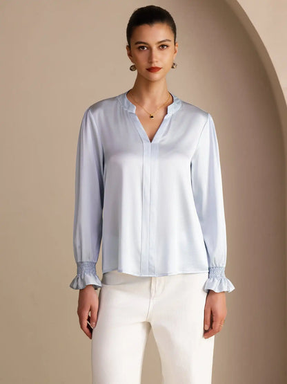 19Momme Silk Women’s Split Neck Long Sleeve Blouse