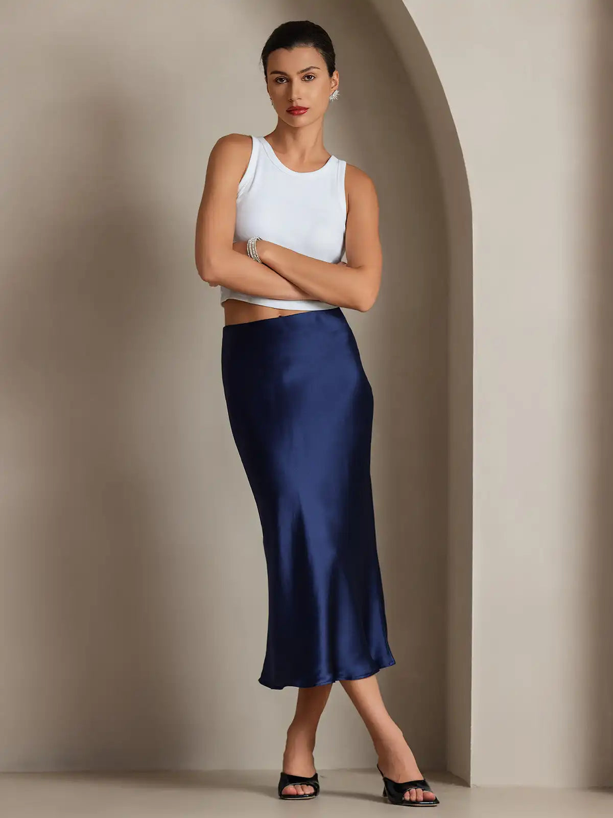 100% Mulberry Silk Stretch Long Straight Skirt