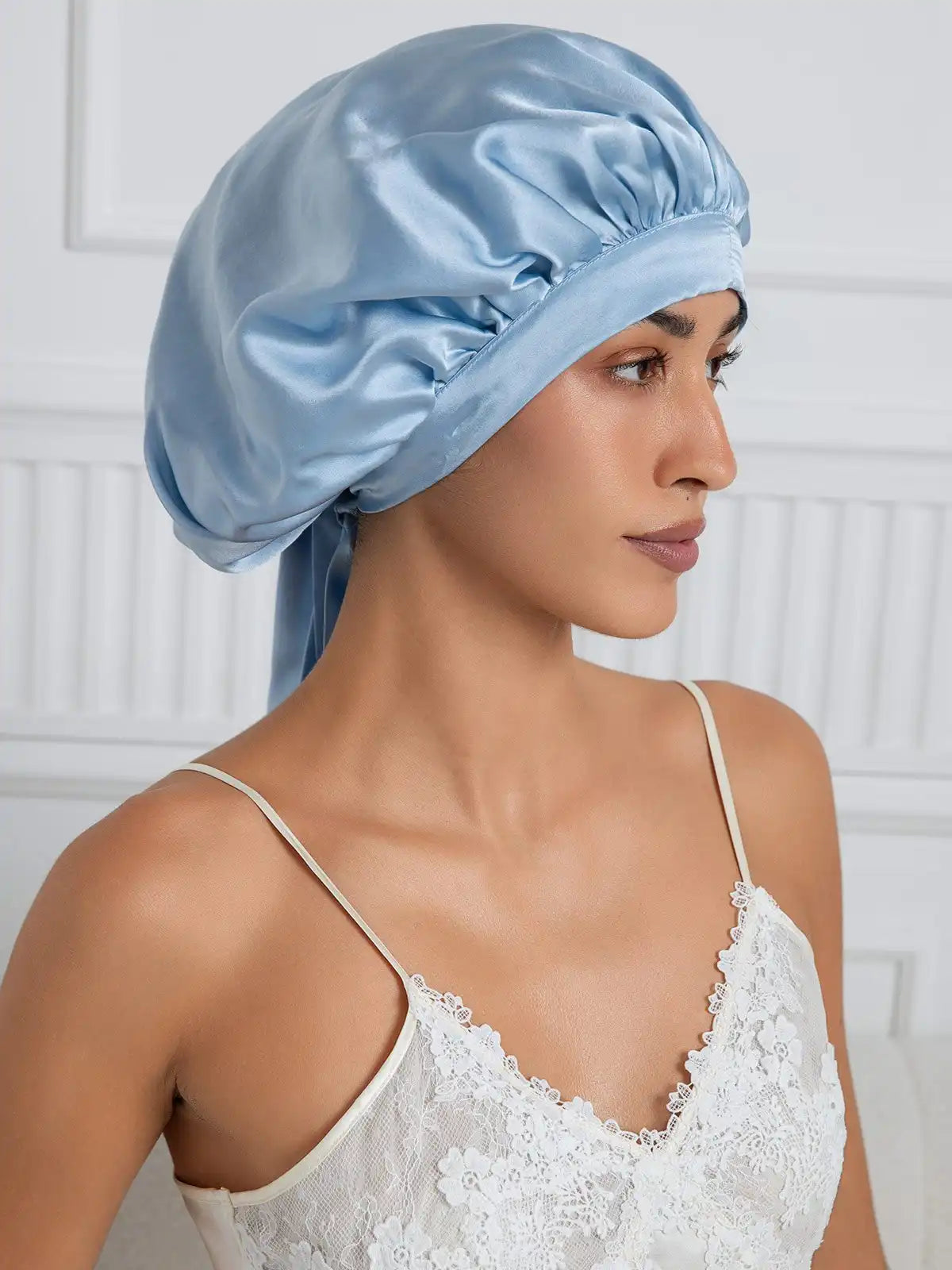 100% Mulberry Silk Elegant Bonnet with Long Ribbons