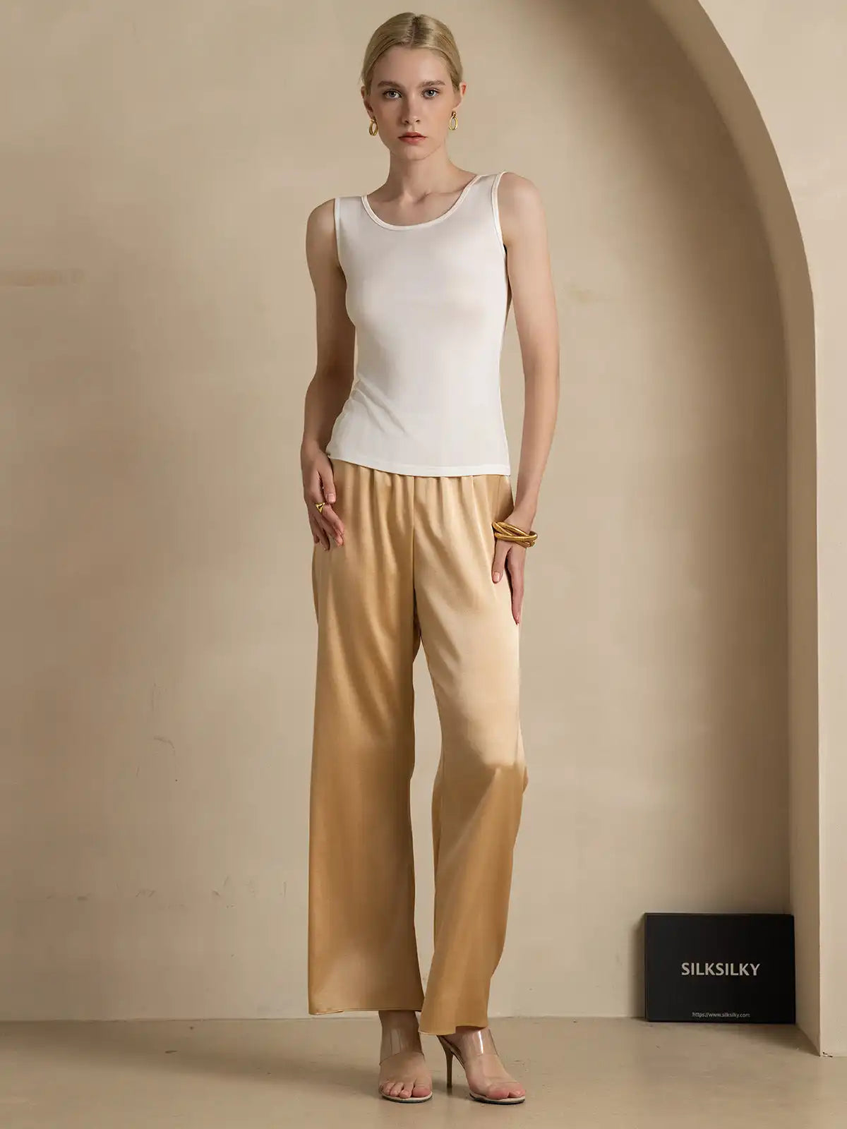 100% Mulberry Silk Sleeveless Round Neck Women's Tank Top
