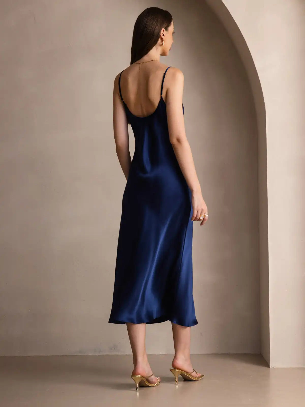 100% Mulberry Silk Spaghetti Strap Midi Long Dress