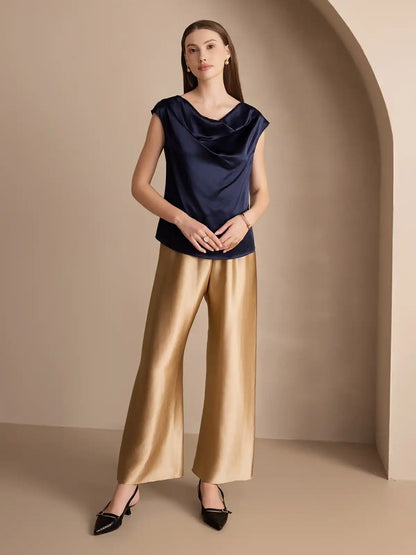 19Momme Silk Cap Sleeve Cowl Neck Women's Top