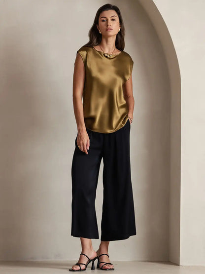 19Momme Women's Silk Cap Sleeve Round Neck Top
