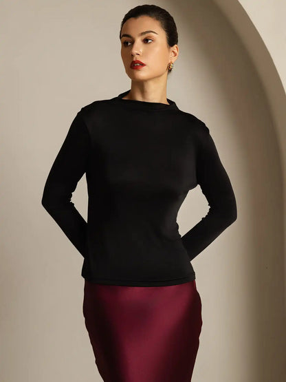 Women's 100% Mulberry Silk Long Sleeve Mock Top