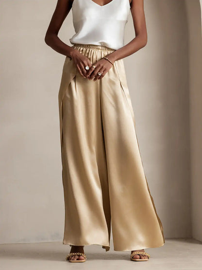 19Momme Silk Fashionable Flowy High-Slit Palazzo Pants