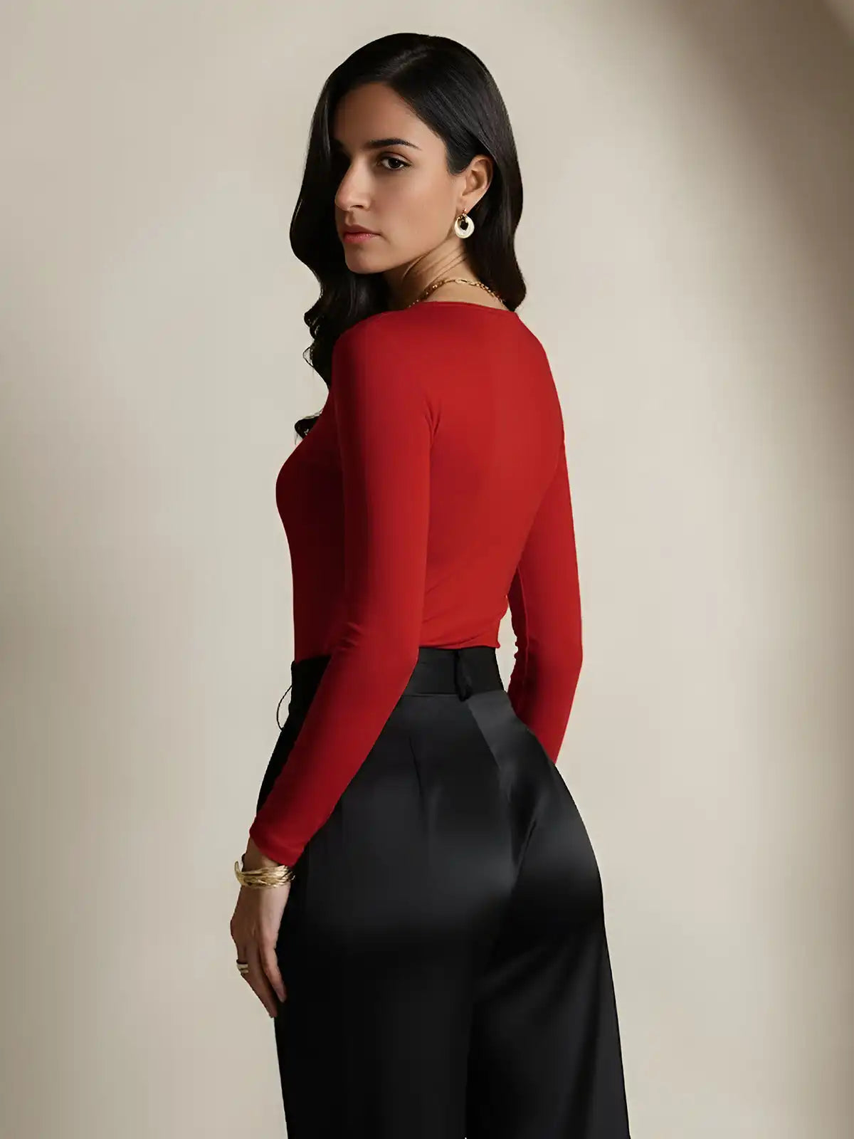 Women's Silk Long Sleeve Round Neck Top